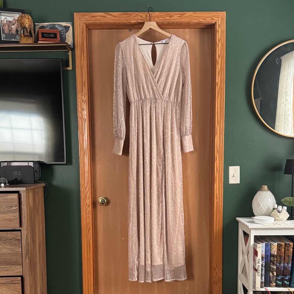 Baltic Born Shimmering Long Sleeve Dress Abigail Sparkle Maxi Size Large
